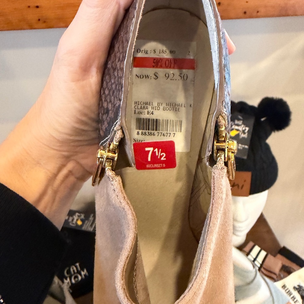 MICHAEL Michael Kors Suede and Textured Brown Heels - Picture 2 of 3